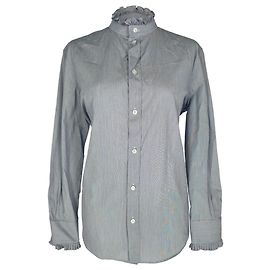Céline Camicia Celine Classic con scollo a volant e righe in cotone multicolore Multicolore