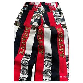 Jeans Versace Jeans Couture Rayures et Imprimé Baroque Noir Blanc Rouge Multicolore