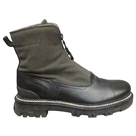 Botas Prada em couro e lona preto e cáqui Preto Caqui
