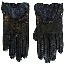 Autre Marque Schwarze Pythonleder-Handschuhe Schwarz