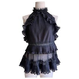 Top de renda preta e tule plissado Just Cavalli Preto