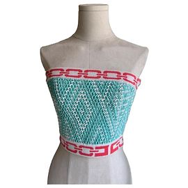Top tubo de punto con detalle de cadena Elisabetta Franchi Blanco Roja Verde