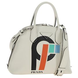 Sac à main PRADA en cuir 2way Blanc Argent Auth 190398SAM Argenté Blanc