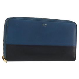Céline CELINE Long Wallet Leder Blau Schwarz Gold Auth bs35975 Schwarz Blau Golden