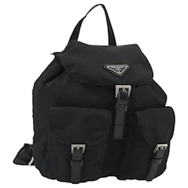 PRADA Backpack Nylon Black Silver Auth 188430 Black Silvery