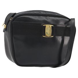 Borsa a Spalla Salvatore Ferragamo Vala Pelle Nera Oro Auth BA13992 Nero D'oro