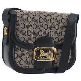 Céline CELINE C Sulky Shoulder Bag Canvas Black Gold Auth mr2664 Noir Doré