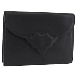 Pochette SAINT LAURENT en cuir noir avec détails dorés Auth gh2190 Noir Doré