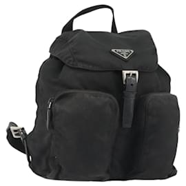 PRADA Backpack Nylon Black Silver Auth 188504 Black Silvery