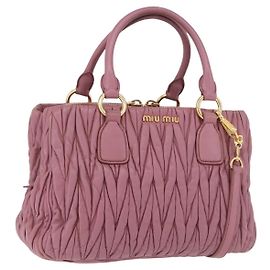 Bolsa Miu Miu Matelasse de couro 2way Rosa Ouro Auth 190507A Rosa Dourado