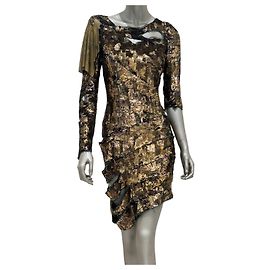 Robe Balmain à sequins dorés - Collection SS10 Taille 38 Occasion Autre
