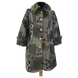 Marc Jacobs Casaco Patchwork com Gola de Pele Sintética Marrom Preto Multicor Cinza
