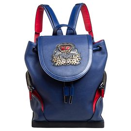 Christian Louboutin Blue/Red Leather and Rubber Explorafunk Backpack Black Red Blue