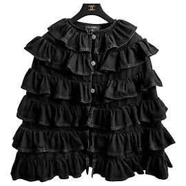 Raro Chanel 24A Paris Manchester Runway Abrigo Chaqueta Capa de Denim Negro FR 36 Negro