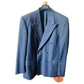 Conjunto de blazer clássico de abotoamento duplo e calças plissadas Emanuel Ungaro Azul escuro