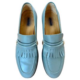 Gucci Grey Leather Tassel Loafers Grey