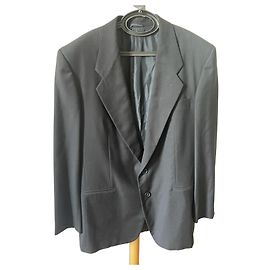 Giorgio Armani Black Wool Suit Blue