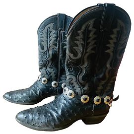 Autre Marque Justin Billy Martin's New York Ostrich Leather Cowboy Boots Black