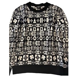 Chanel Jacquard-Strickpullover mit CC-Logo Schwarz Weiß