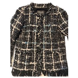 Chanel Tweed-Jacke Schwarz-Weiß Schwarz Weiß Blau