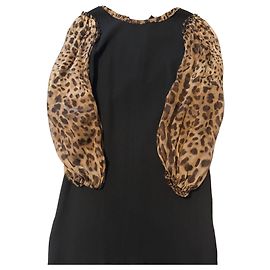 Dolce & Gabbana Robe noire manches bouffantes léopard Noir Imprimé léopard