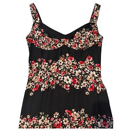 Abito midi in seta floreale Dolce & Gabbana Nero Rosso Multicolore