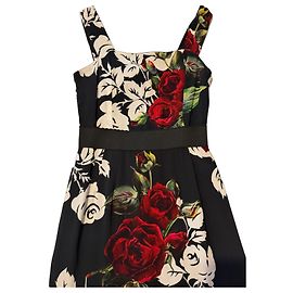 Vestido midi de seda Dolce & Gabbana estampado floral Negro Blanco Roja