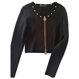 Versace Cardigan zippé noir en maille côtelée Noir