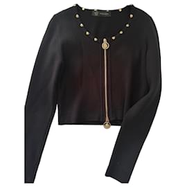 Versace Rippstrick-Cardigan mit Reißverschluss Schwarz