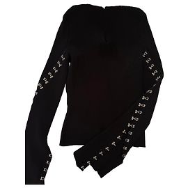 Alexander McQueen schwarzer Rippstrick-Pullover mit silbernen Verschlüssen Schwarz