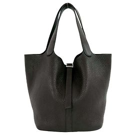 Hermès Bolsa Hermes Picotin MM em couro Taurillon Clemence Marrom
