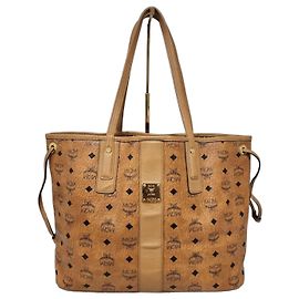 MCM Visetos Medium Liz Reversible Shopper Tote Cognac Marrom