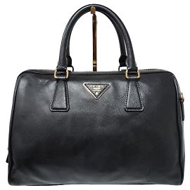 Bolsa Bowler Conversível de Couro Saffiano Prada Preto Preto