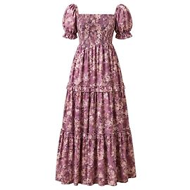 Autre Marque Caroline Constas Vestido Maxi de Capas Estampado Floral Rosa Blanco Púrpura