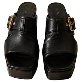 By Far Platform Leather Mules Black