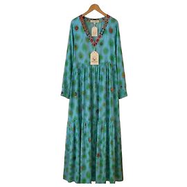 Autre Marque Emporio Sireneuse Langes Caftan-Kleid Blau Andere Grün