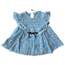 Manoush Top de algodão azul-celeste vazado Azul