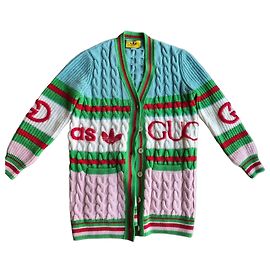 Langer Strickcardigan Gucci x Adidas Pink Weiß Rot Blau Mehrfarben Grün