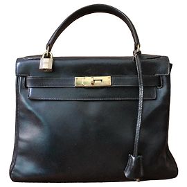 Hermès Kelly 28 Borsa Pelle Box Nera Nero
