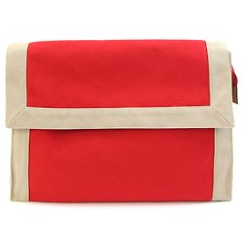 Hermès Hermes Clutch Bag in Beige and Red Canvas Red Beige