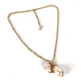 Colar de corrente com pérolas Damier Louis Vuitton Dourado Damier ebene