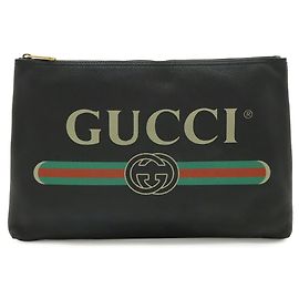 Gucci Print Portfolio Clutch Bag Black Red Green