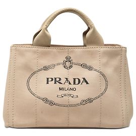 Tote de lona Canapa bege com logótipo Prada, pequena Bege