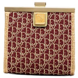 Dior Red Diorissimo Trotter Canvas Kiss Lock Coin Pouch Red Dark red