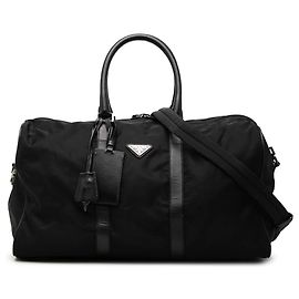 Prada Black Saffiano Trimmed Tessuto Travel Bag Black