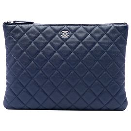 Chanel Blue Medium Quilted Caviar O Case Clutch Blue Navy blue