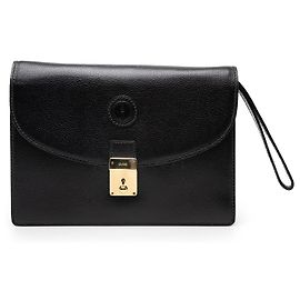 Pochette poignet Gucci en cuir de veau noir avec fermoir cadenas Interlocking G Noir