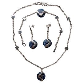 Conjunto de joyas Montblanc en plata de ley y resina azul con estrella Plata Azul