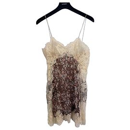 Top de seda com estampa floral e renda Redemption Marrom Rosa Branco Bege