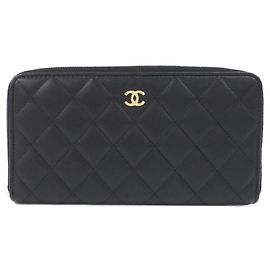 Chanel Timeless Classic Line Long Wallet Black Dark red